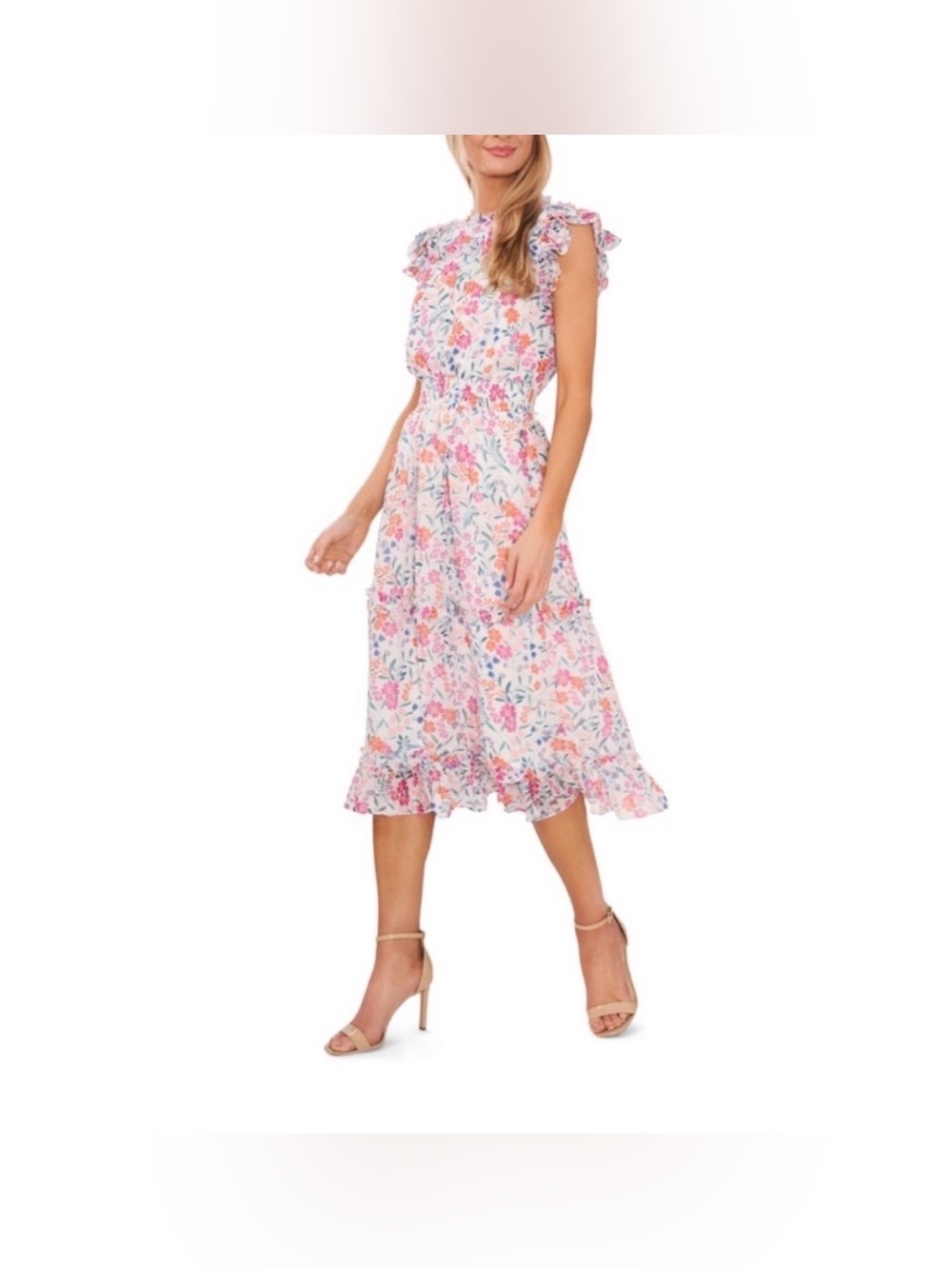 Cece Floral Print Ruffle Midi
Dress, size Small